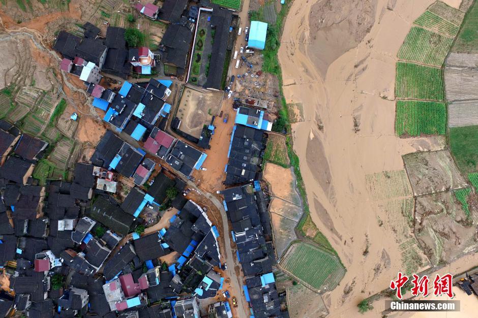 航拍福建南平市建陽區泥石流災害現場