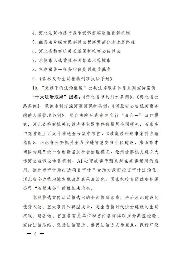 關於印發河北省2021年度“十大法治人物、十大法治事件、十大法治成果”推選結果的通知