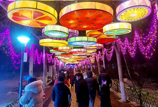 自贡彩灯新春送福系列|乌鲁木齐市民热捧自贡彩灯_fororder_3市民观看彩灯（供图-自贡市文广旅局）