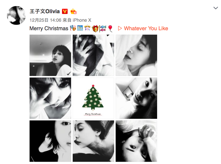 图片默认标题_fororder_王子文晒黑白系写真别具一格  圣诞节实力宠粉挨个“翻牌”1