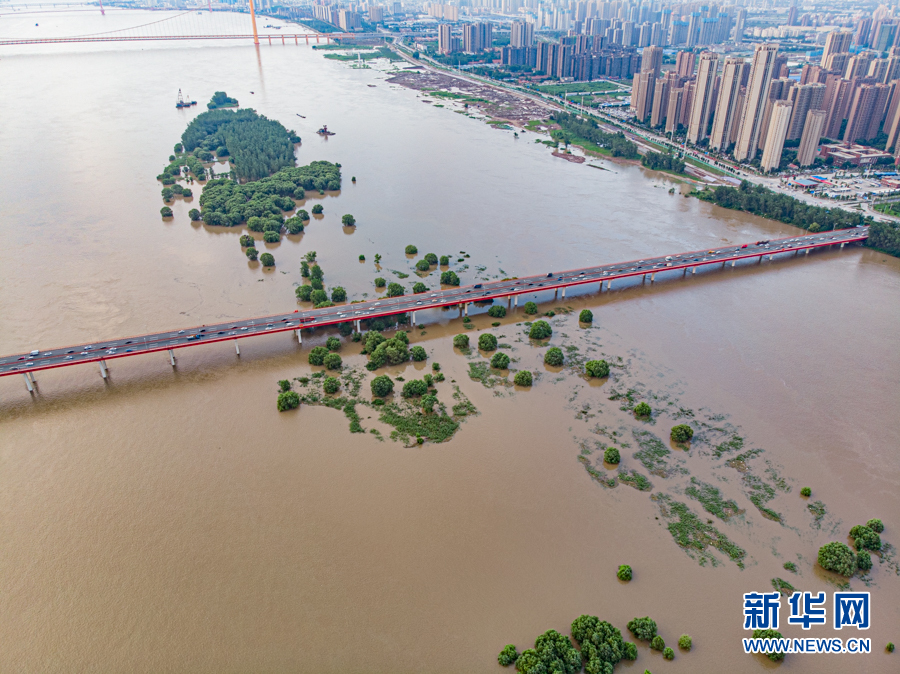 长江武汉关水位达到警戒水位 航拍白沙洲被淹