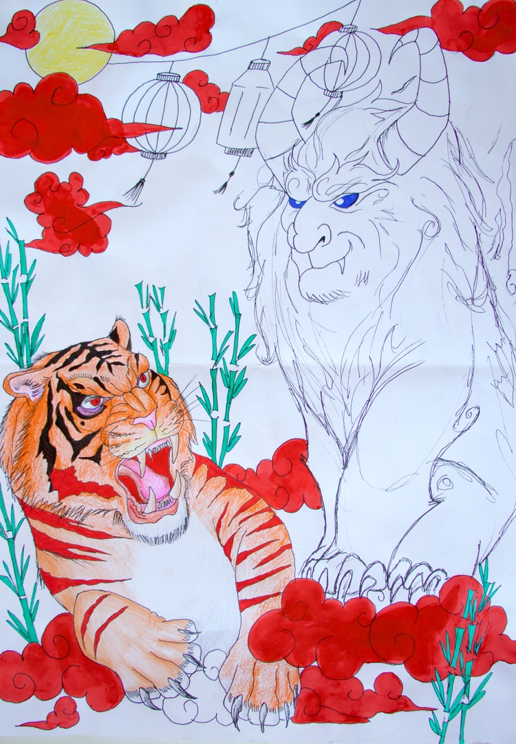 虎年俗绘画作品图片