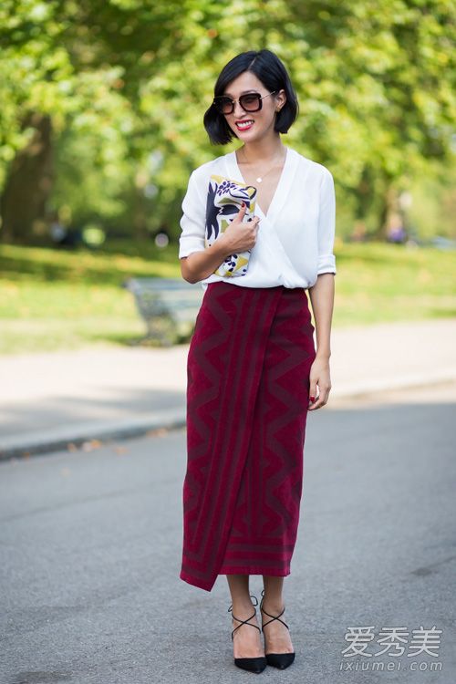 学江疏影雪纺衫+半身裙 清新又淑女