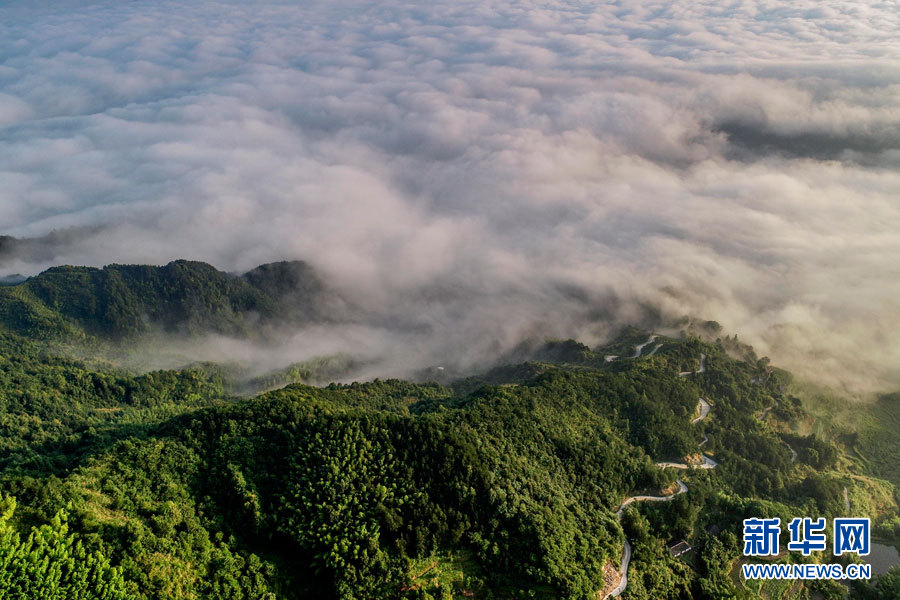 航拍蕲春独山港村 云雾景观美不胜收