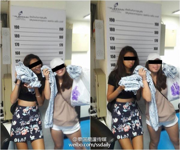 女游客在泰国偷衣服被抓后在警局玩起了自拍