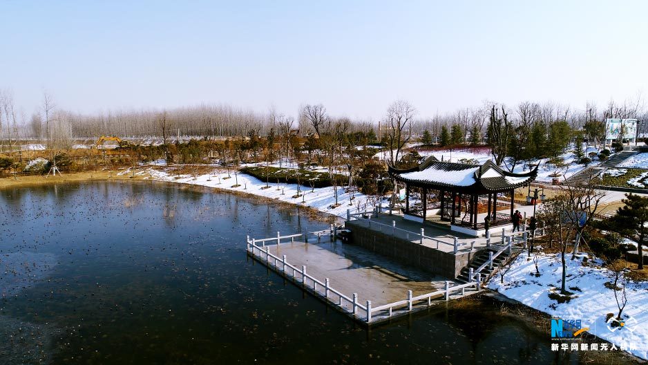 航拍江苏睢宁房湾湿地 寒冰封存夏的记忆