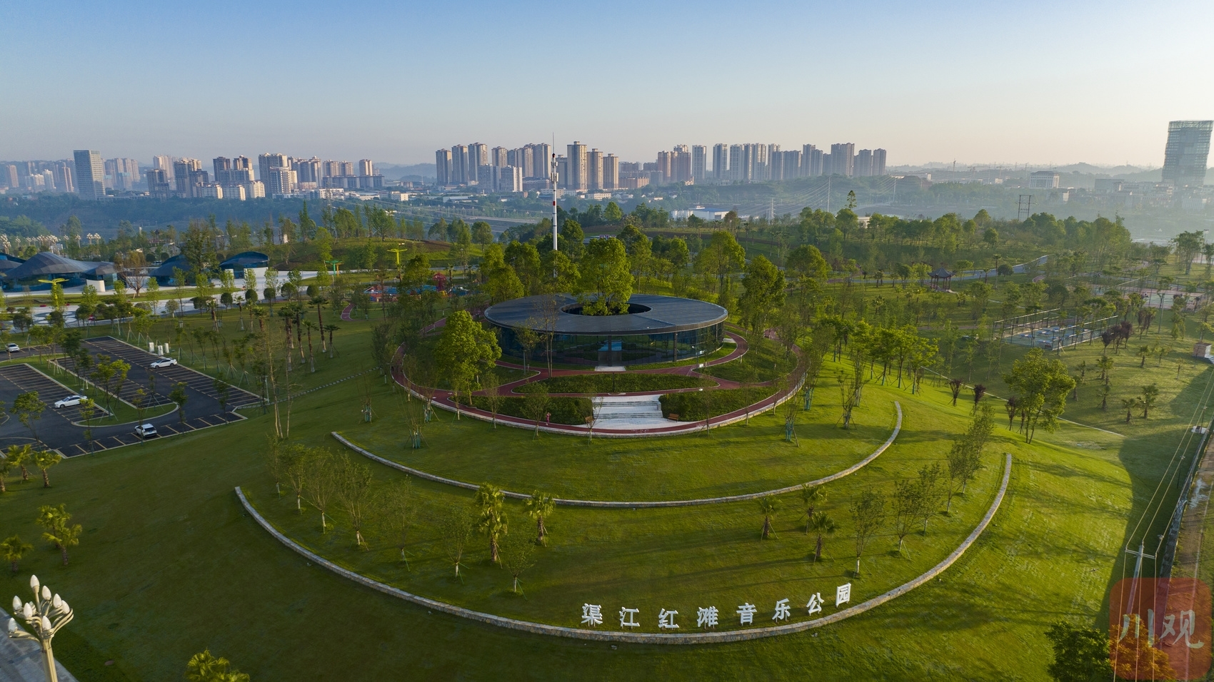 （转载）广安：晨光中的渠江红滩音乐公园美轮美奂