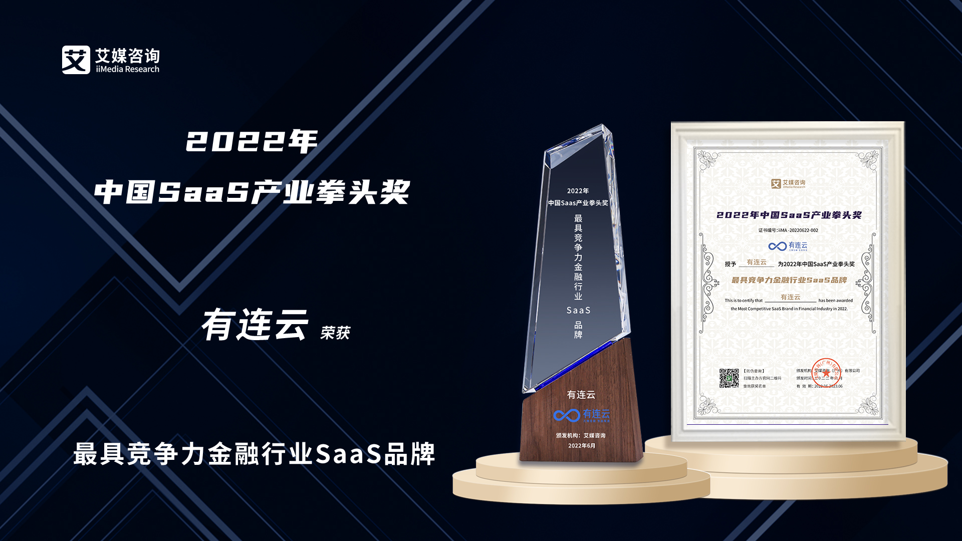 有连云斩获2022年中国SaaS产业拳头奖“最具竞争力金融行业SaaS品牌”“最具投资价值SaaS品牌”大奖