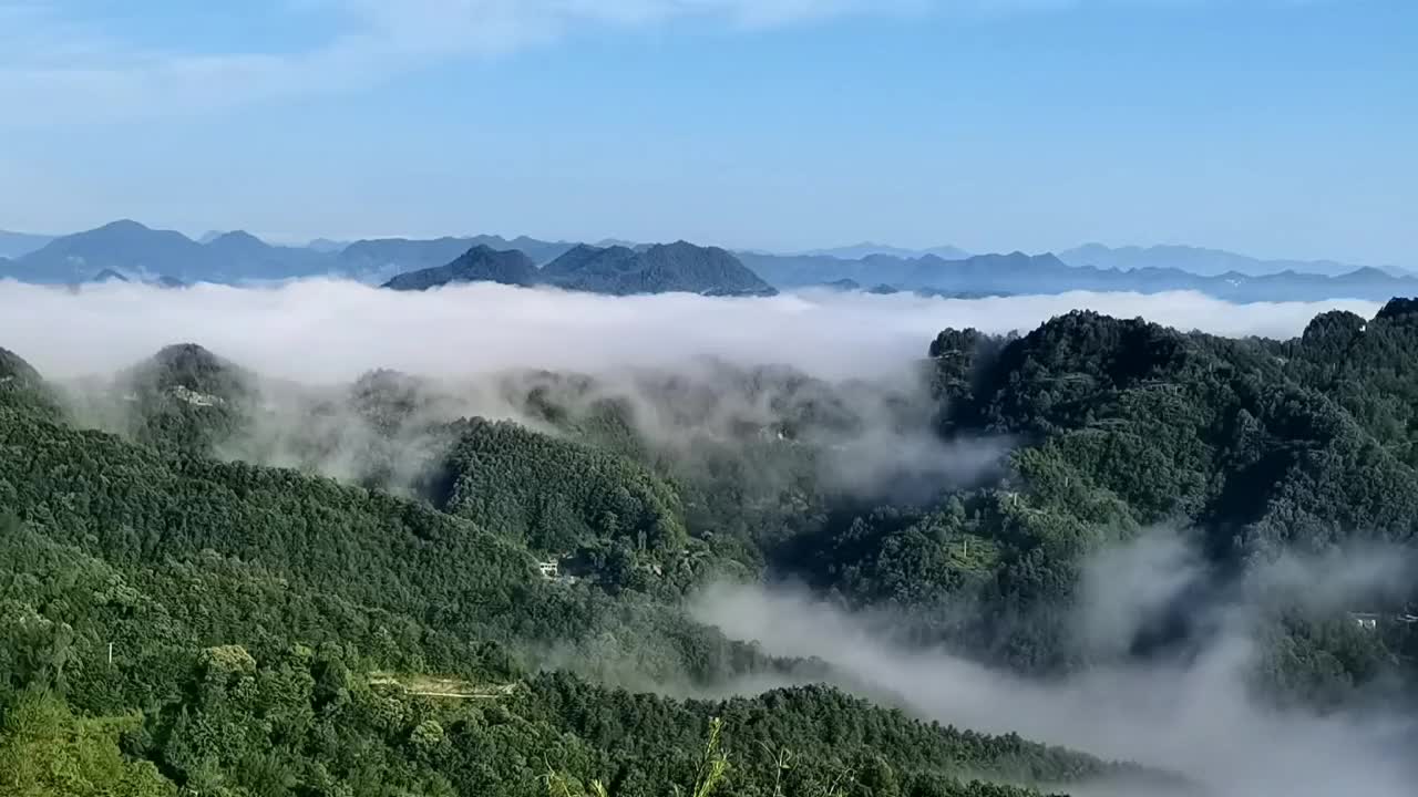 群山逶迤云海苍茫航拍陇南康县毛垭云海如仙境