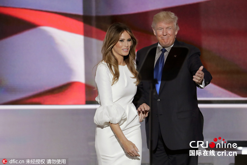 美国共和党全国代表大会首日,共和党总统候选人特朗普的妻子梅兰妮亚