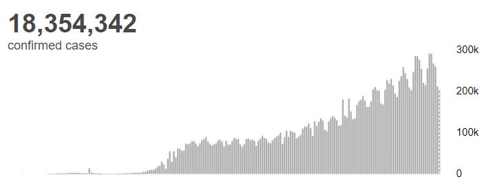 世卫组织：全球新冠肺炎确诊病例超过1835万例