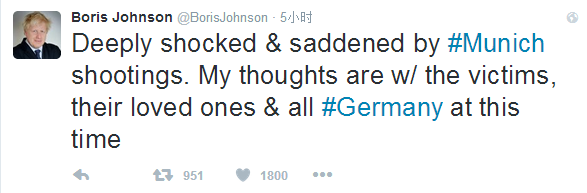 ​英國外交大臣推特上表示震驚和哀悼