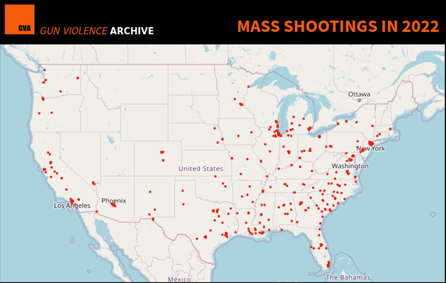 查看更多圖片美國2022年大規模槍擊事件分佈圖(