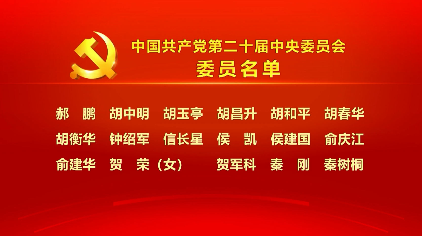 中国共产党第二十届中央委员会委员名单