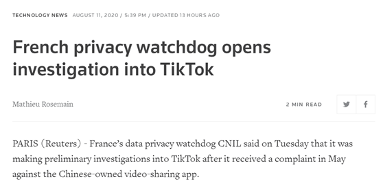 法国也在调查TikTok，TikTok回应：保护用户隐私安全是我们首要任务