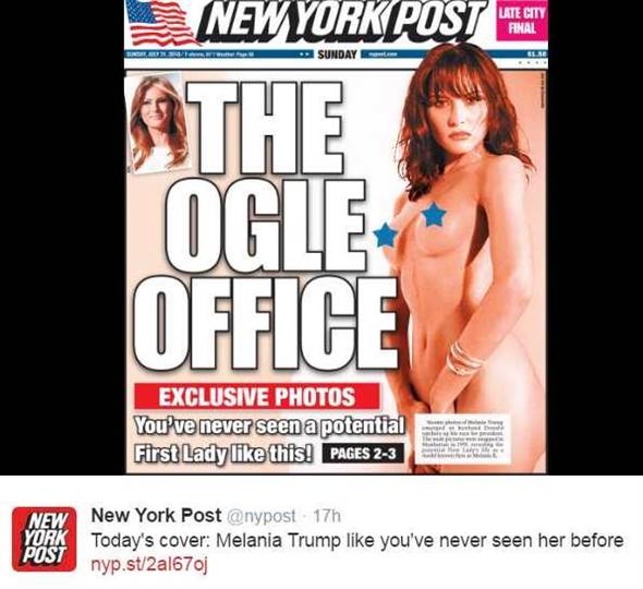 特朗普老婆裸照被美媒刊登上報紙 網民炮轟羞辱女性