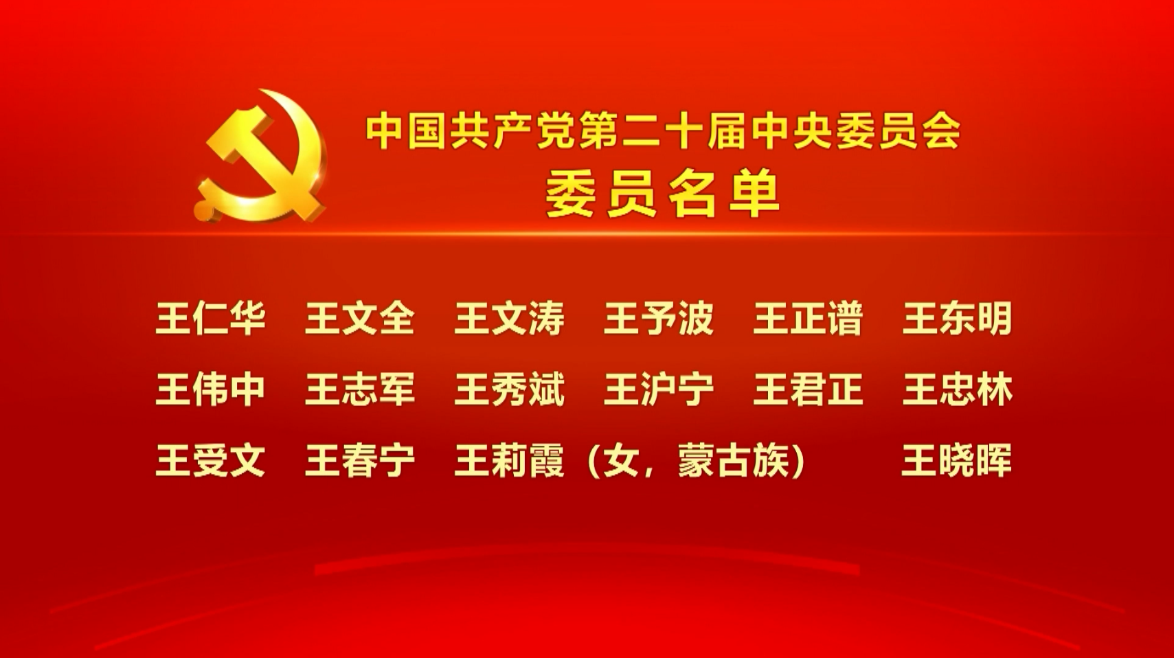 中国共产党第二十届中央委员会委员名单