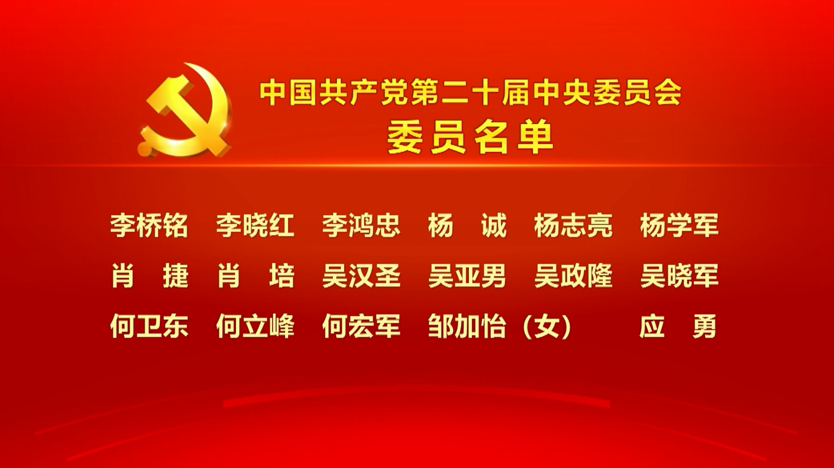 中国共产党第二十届中央委员会委员名单