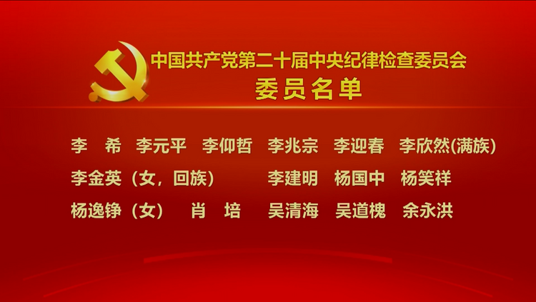 中国共产党第二十届中央纪律检查委员会委员名单