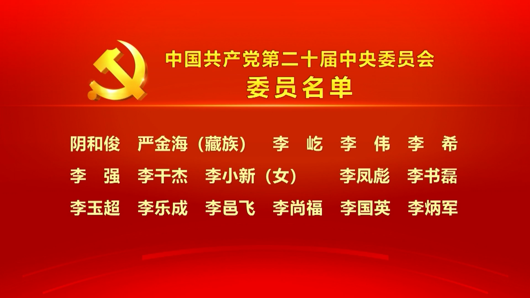中国共产党第二十届中央委员会委员名单