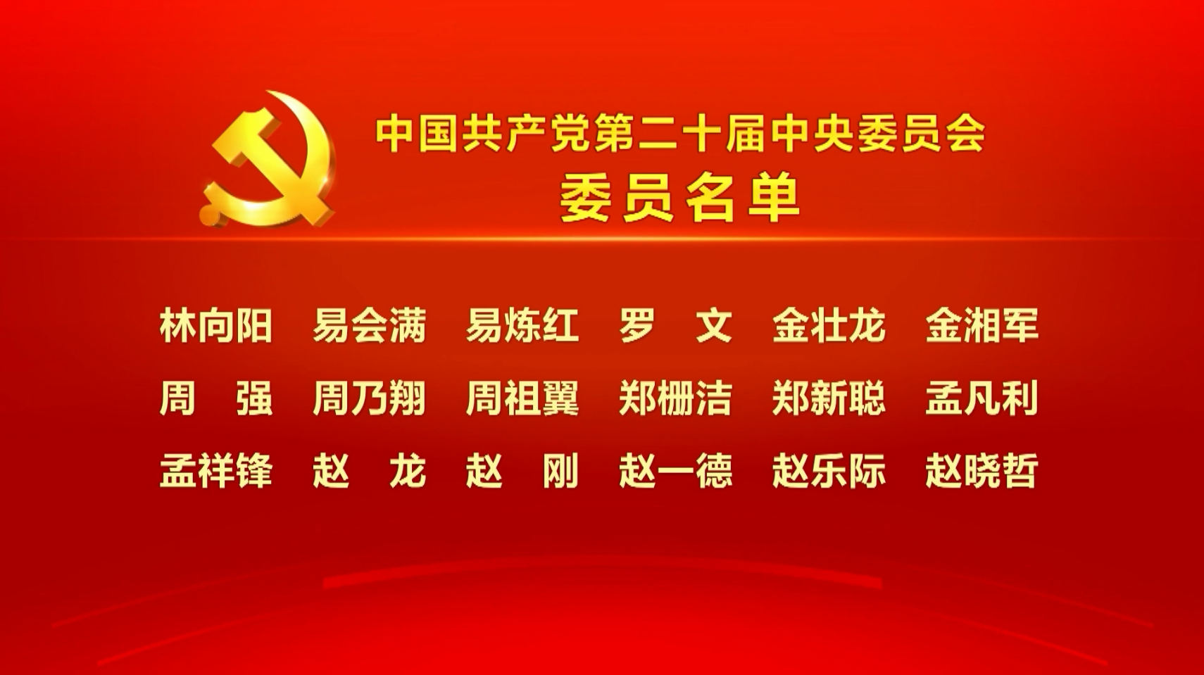 中国共产党第二十届中央委员会委员名单