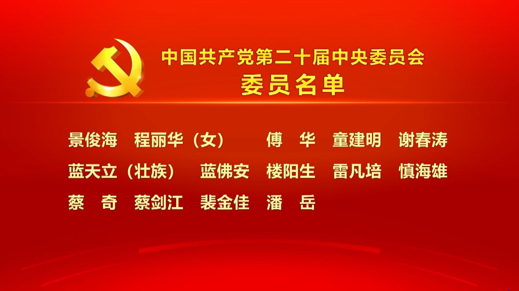 中国共产党第二十届中央委员会委员名单