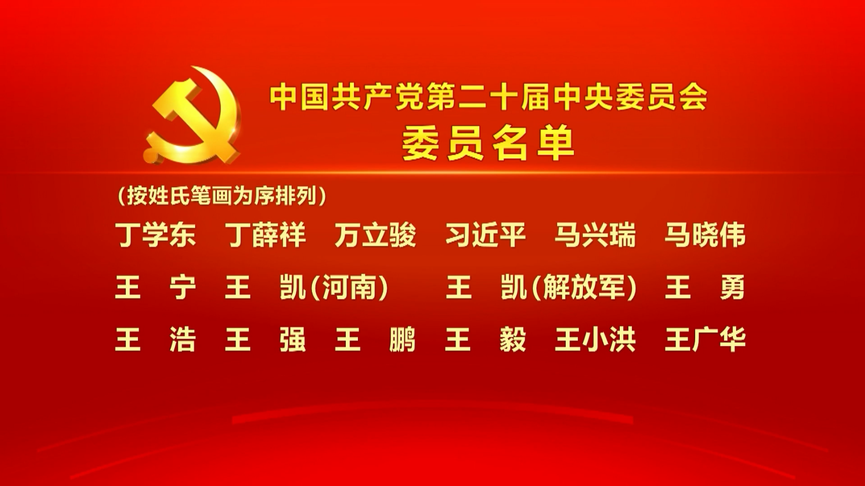 中国共产党第二十届中央委员会委员名单