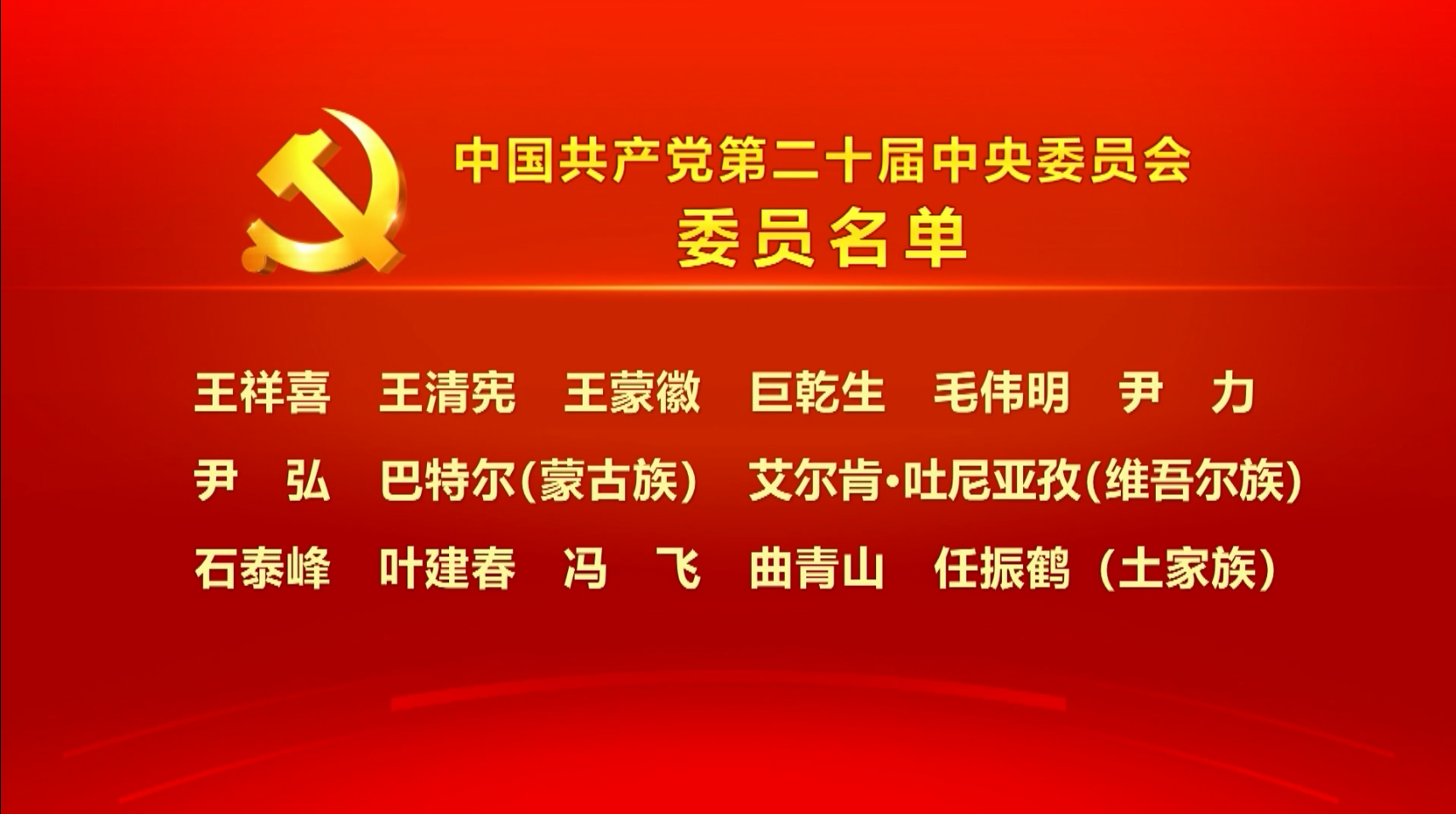 中国共产党第二十届中央委员会委员名单