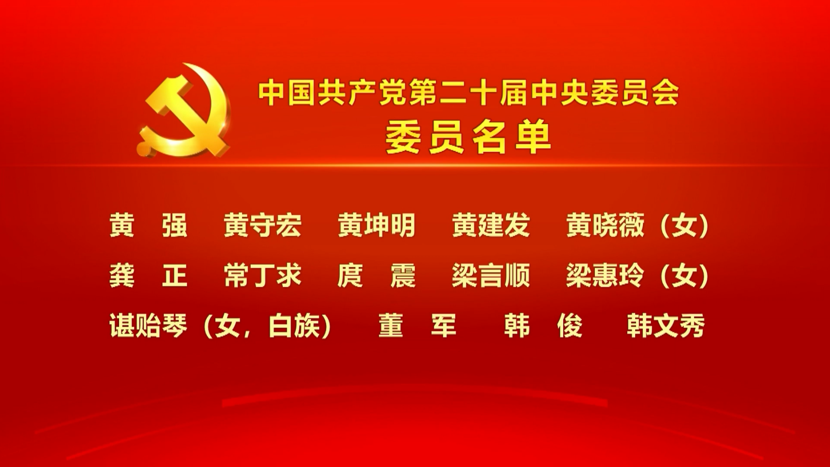 中国共产党第二十届中央委员会委员名单