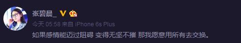 好声音冠军张碧晨疑为情发声:愿用所有去交换