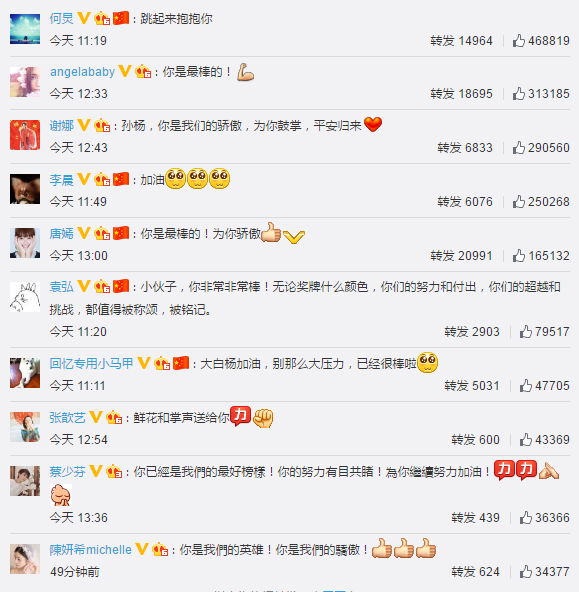 何炅谢娜Baby力挺孙杨：你是最棒的，为你加油