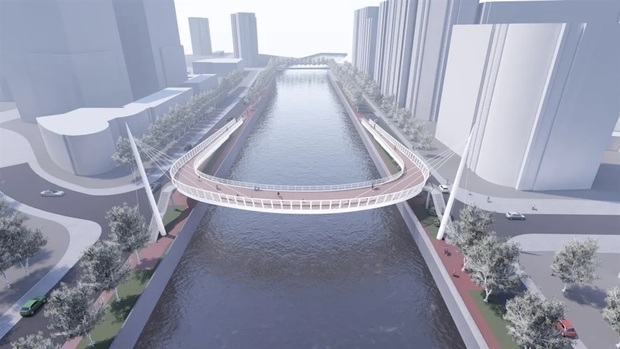 【聚焦上海】上海苏州河上添新桥 “C”形“趣桥”通行