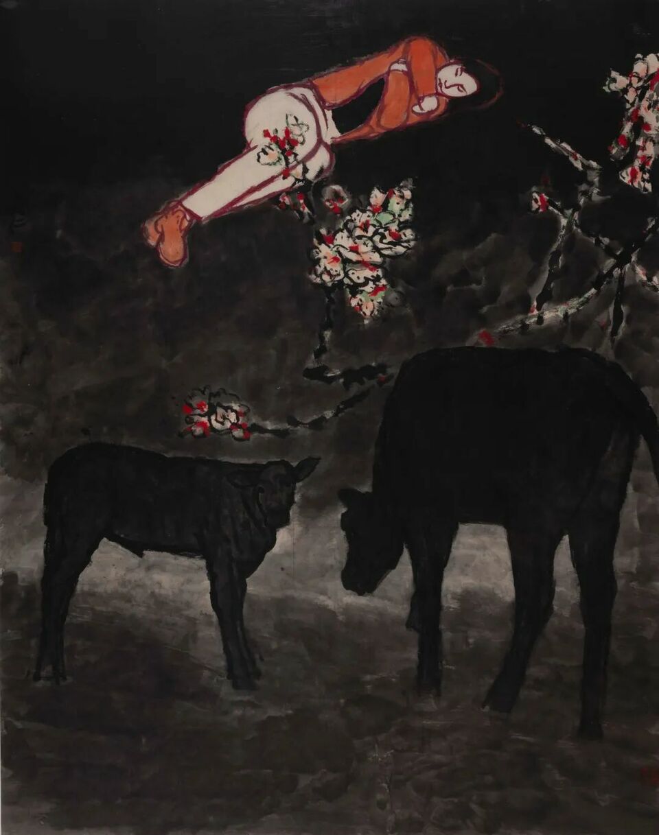 《三十里铺》国画△宋亚平《红旗漫卷西风》国画△罗宁《春色挡不住》