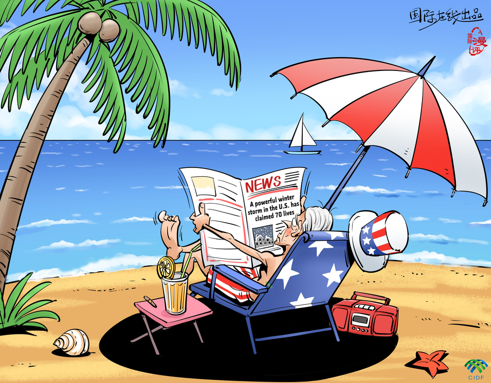 【Editorial Cartoon】A winter storm? I need to soak up sunshine first!_fororder_英語