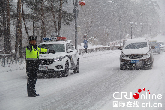 图片默认标题_fororder_5501吉林省森林公安交警支队民警在大雪中执勤。