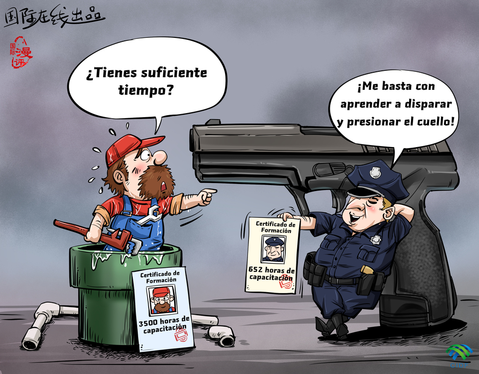 【Caricatura editorial】 ¿Cuál requiere nivel más bajo de capacitación, la policía o el plomero?_fororder_西班牙语