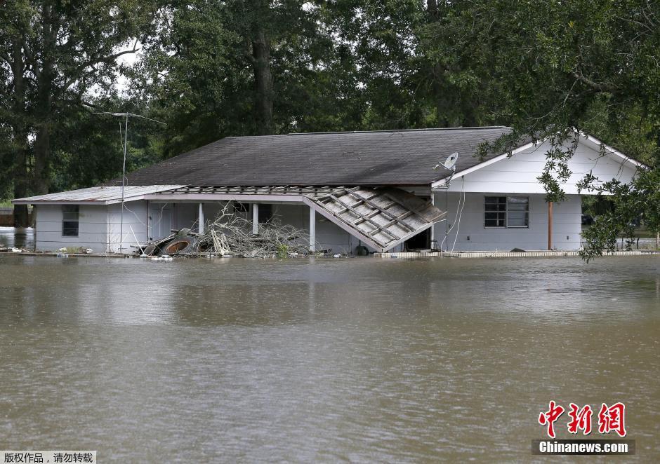 美国路易斯安那州洪灾严重 房屋被淹汽车没顶