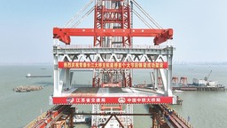 常泰长江大桥主航道桥首个大节段钢梁吊装完成_fororder_rBABCWPbDUCAbji3AAAAAAAAAAA62548.680x453