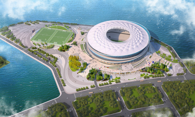 大连建成全国首座三面环海专业足球场！