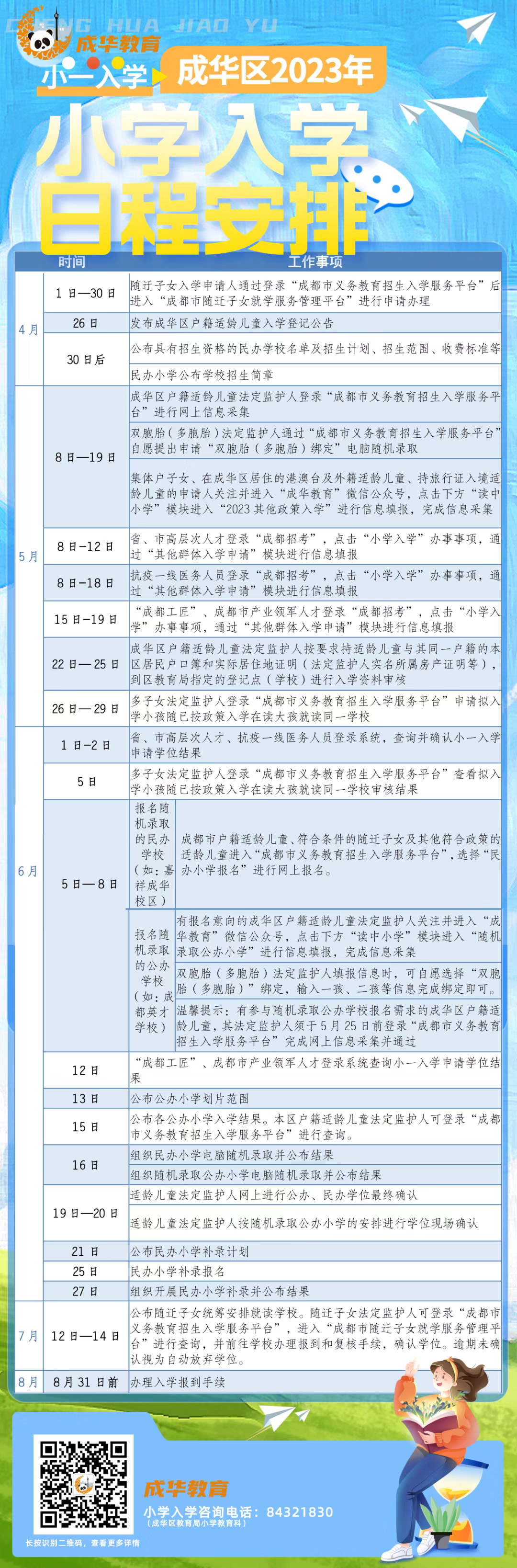 2023年成华区义务教育招生入学工作实施细则公布_fororder_四、成华区2023年义务教育入学日程安排 供图 成华区教育局