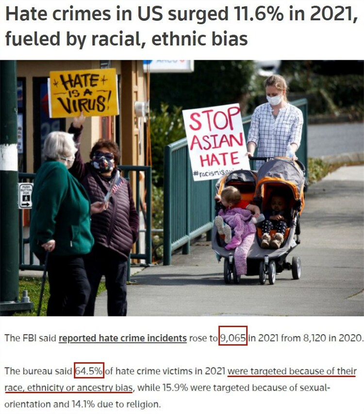 美国：仇恨罪案数量再创纪录