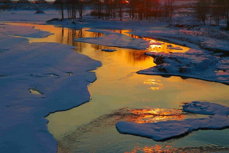 冰河落日圆 海林夕阳美