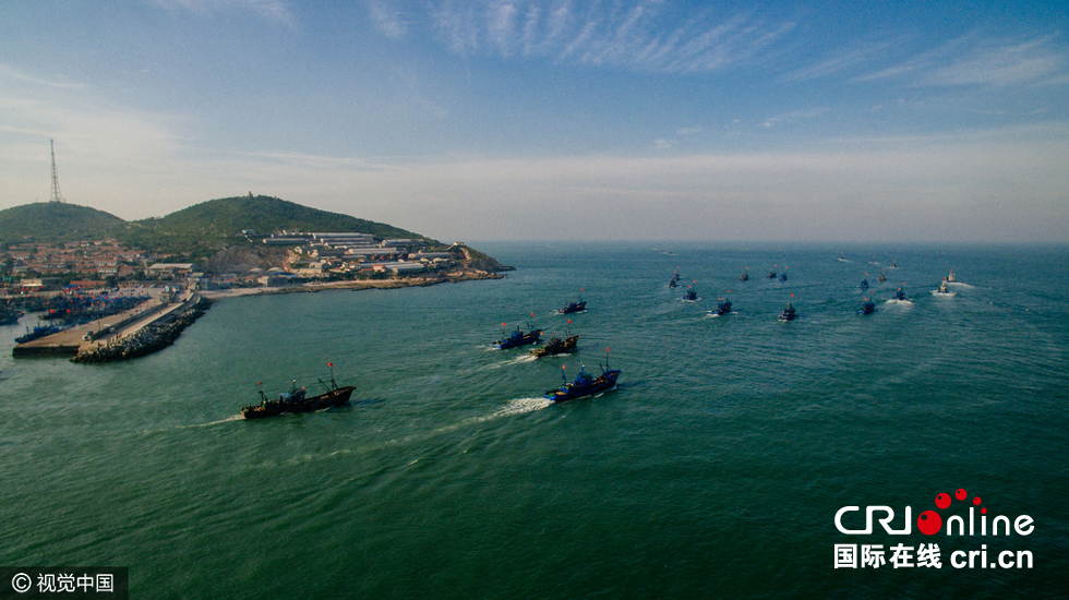 山东省烟台市,大批渔船从烟台初旺渔港出发,奔赴黄,渤海渔场