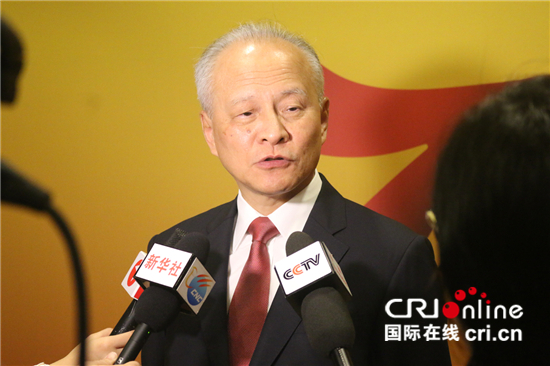 图片默认标题_fororder_驻美大使崔天凯在升旗仪式结束后接受媒体采访