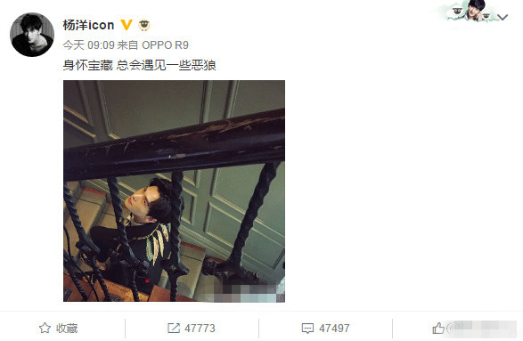 杨洋疑回应和宋茜绯闻：身怀宝藏 总会遇见一些饿狼