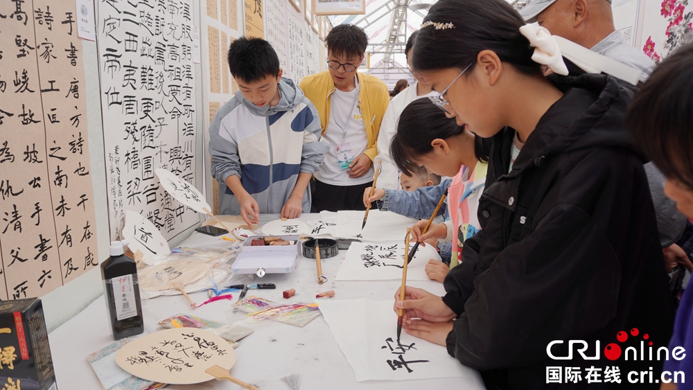 “龍遊漣江·好花正紅” 貴州惠水龍舟爭霸賽等端午系列活動火熱進行中_fororder_觀眾體驗書法魅力 (3).JPG