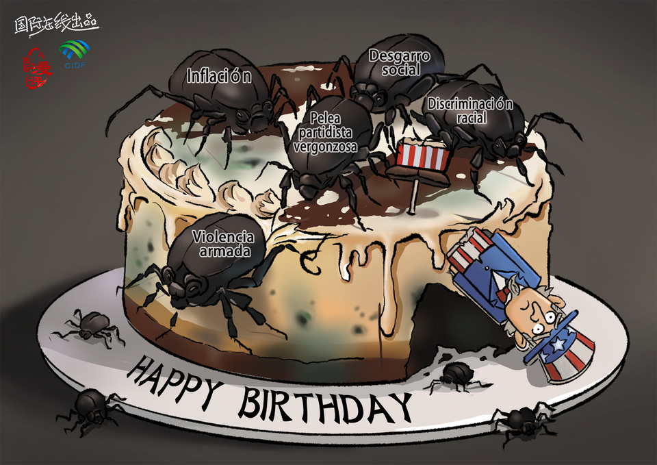 【Caricatura editorial】  ¡Qué mal ha pasado este cumpleaños！_fororder_山姆的生日(西)