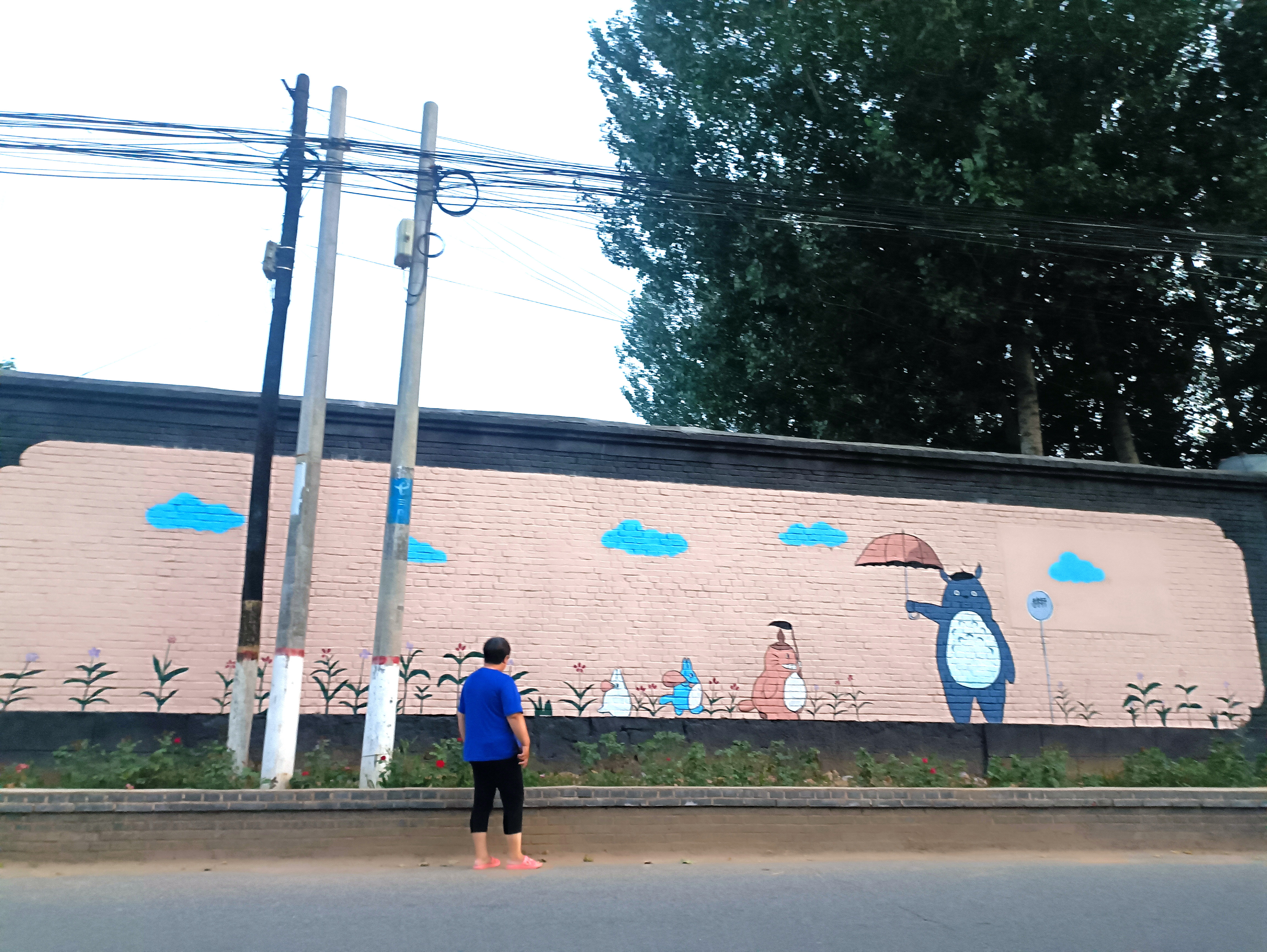 （原创）河北唐县：网红墙绘出文明新风景_fororder_村民驻足欣赏墙绘作品