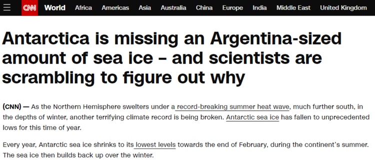 南极海冰面积创下45年新低　专家呼吁采取行动