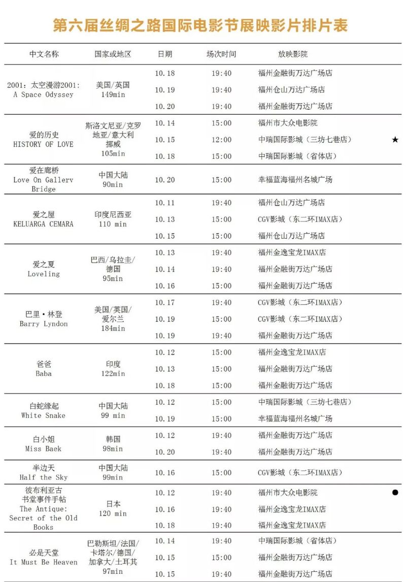 第六屆絲綢之路國際電影節排片表及購票通道出爐